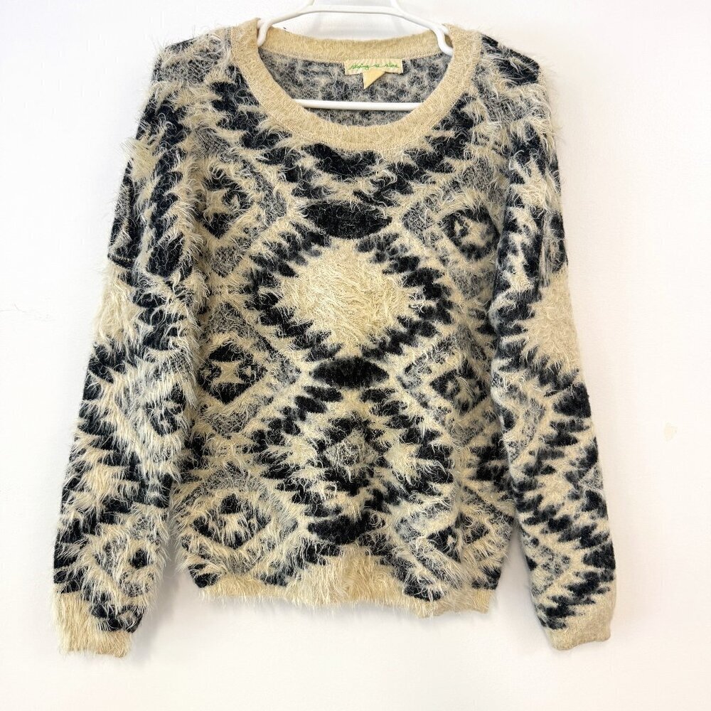 Staring at Stars Black & Cream Fuzzy Long Sleeve Crew Neck Knit Sweater